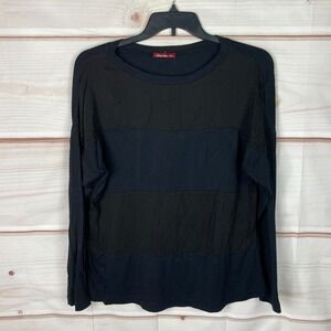 Barbara Lesser Top Womens XL Black Long Sleeve T-Shirt Knit Woven Panel Solid